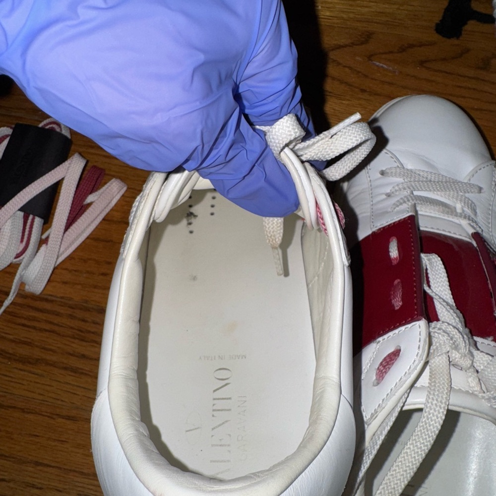 Valentino Garavani White and Burgundy Sneakers - Picture 6 of 12